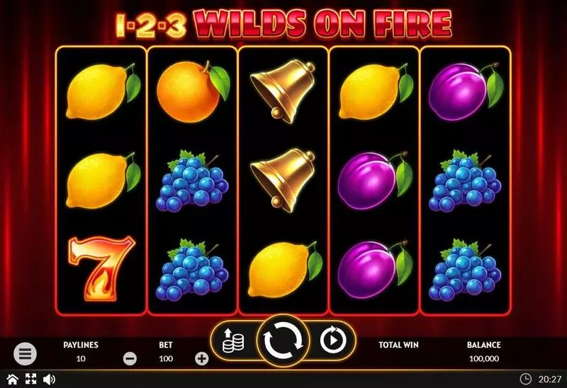 1-2-3 Wilds on Fire Apparat Gaming Slot Main Screen Reels