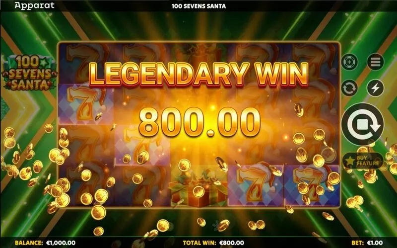 100 Sevens Santa Apparat Gaming Slot Winning Screenshot