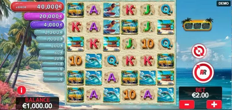 20 000 Waves Red Rake Gaming Slot Main Screen Reels