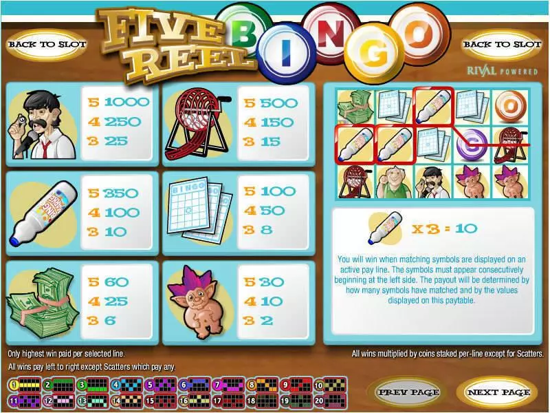 5 Reel Bingo Rival Slot Info and Rules