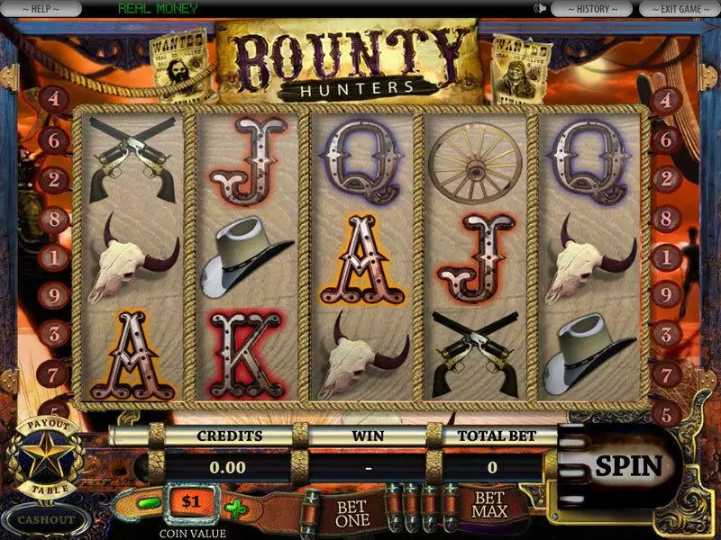 5-Reel Bounty Hunter DGS Slot Main Screen Reels