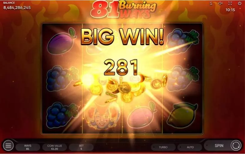 81 Burning Ways Endorphina Slot Winning Screenshot