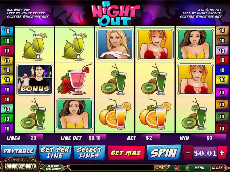 A Night Out PlayTech Slot Main Screen Reels