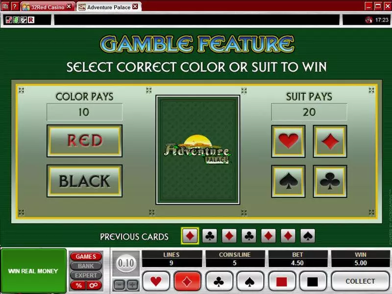 Adventure Palace Microgaming Slot Gamble Screen