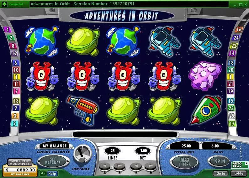 Adventures in Orbit 888 Slot Main Screen Reels