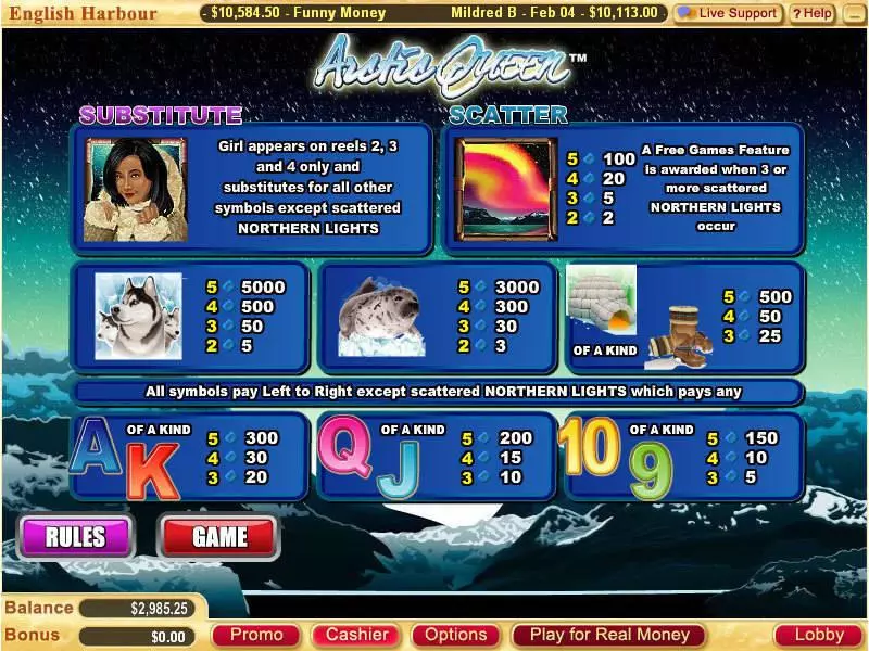 Arctic Queen Vegas Technology Slot Info and Rules