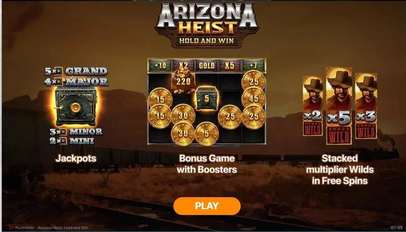 Arizona Heist - Hold and Win Playson Slot Introduction Screen