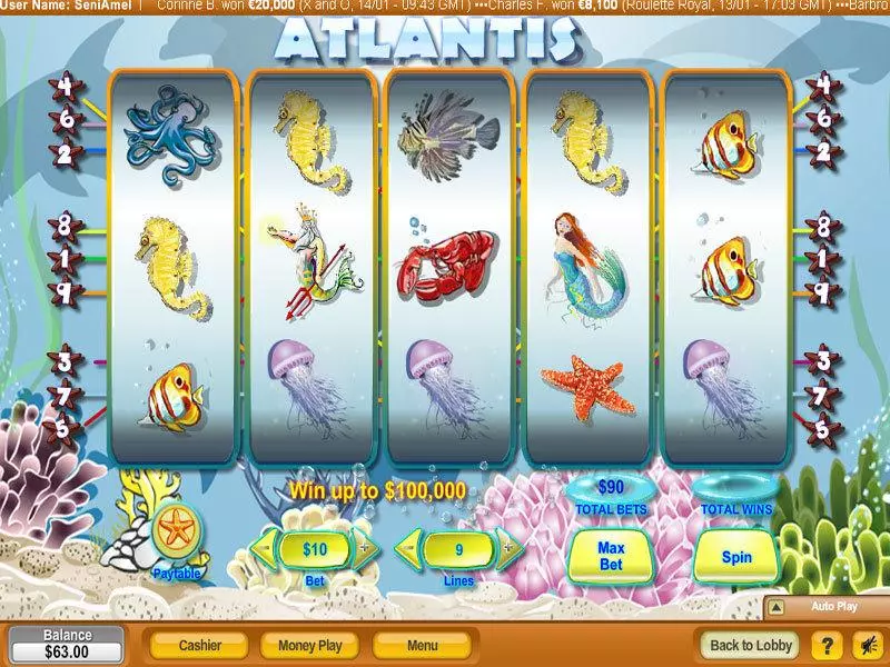 Atlantis NeoGames Slot Main Screen Reels