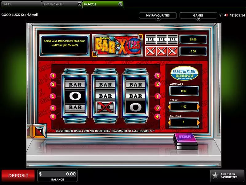 BAR-X 125 888 Slot Main Screen Reels