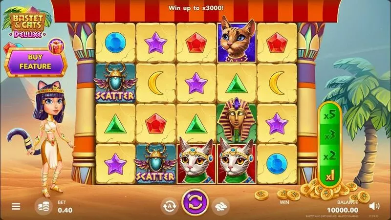 Bastet and Cats Deluxe Mascot Gaming Slot Main Screen Reels