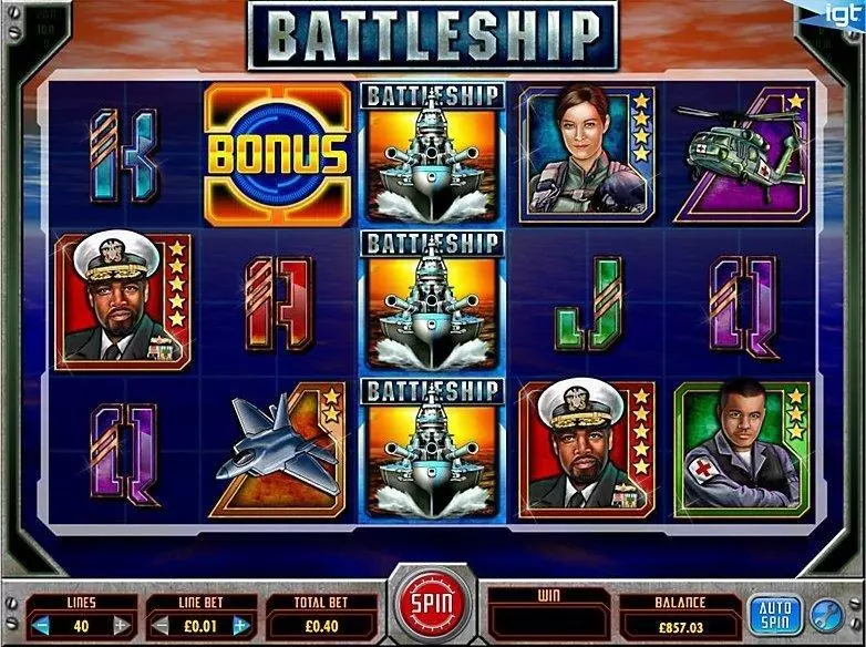 Battleship: Search & Destroy IGT Slot Introduction Screen