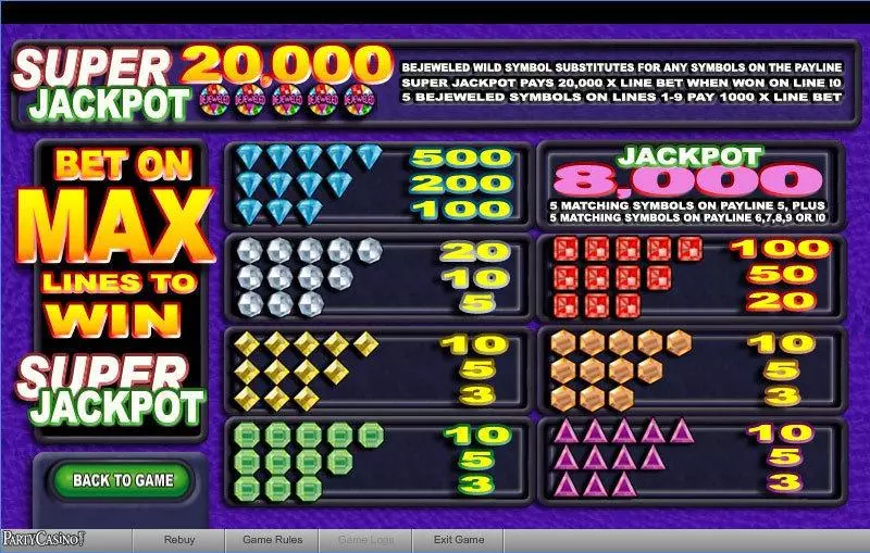 Bejeweled bwin.party Slot Info and Rules