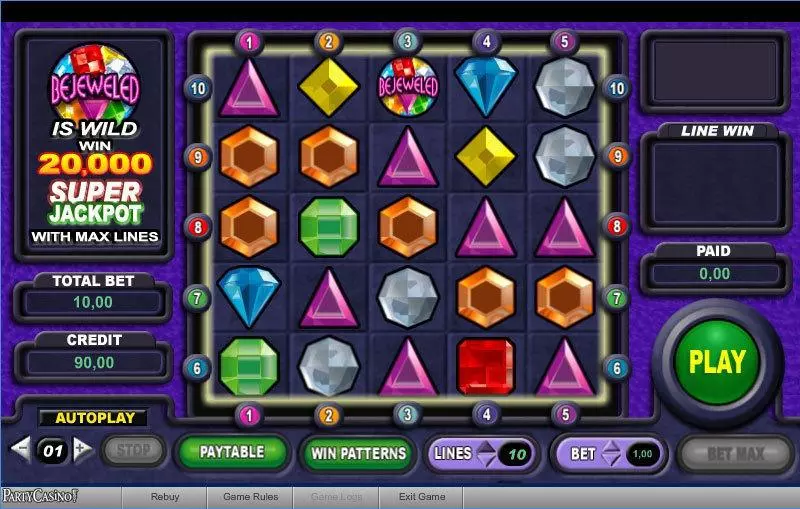 Bejeweled bwin.party Slot Main Screen Reels