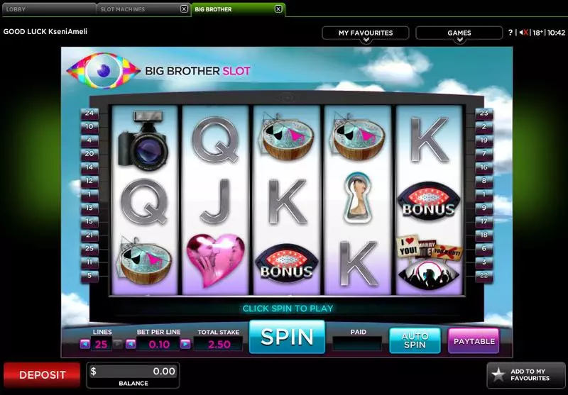 Big Brother 888 Slot Main Screen Reels