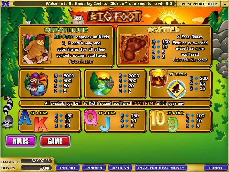 Big Foot WGS Technology Slot Info and Rules