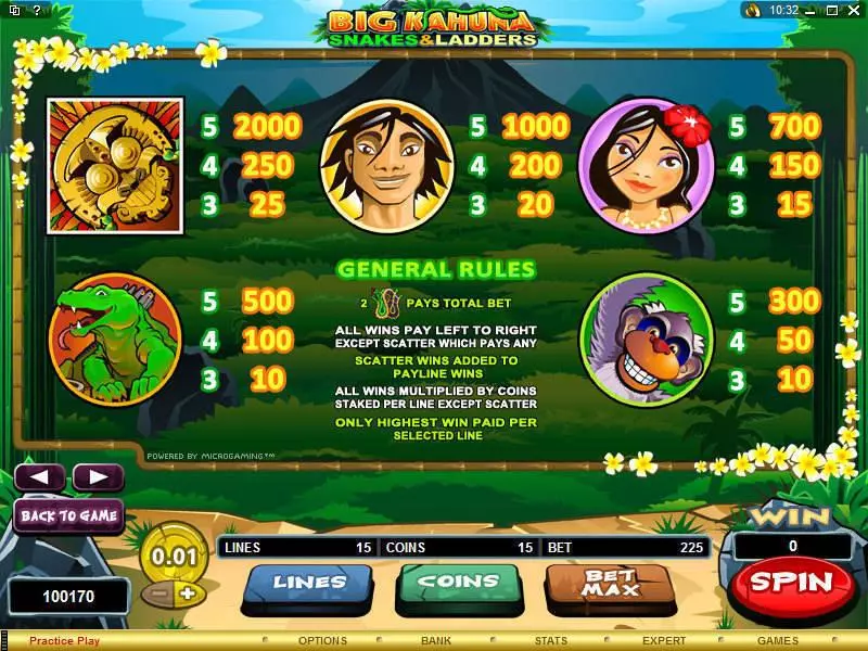 Big Kahuna - Snakes and Ladders Microgaming Slot Info and Rules