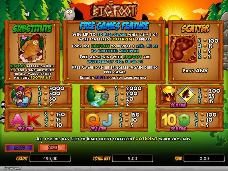 Bigfoot bwin.party Slot Info and Rules