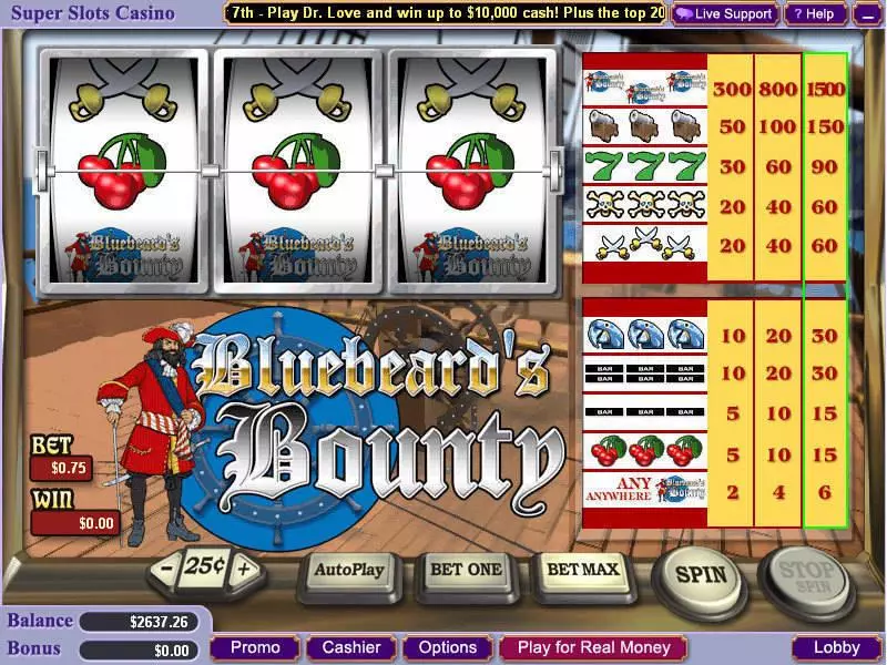 Bluebeard's Bounty Vegas Technology Slot Main Screen Reels