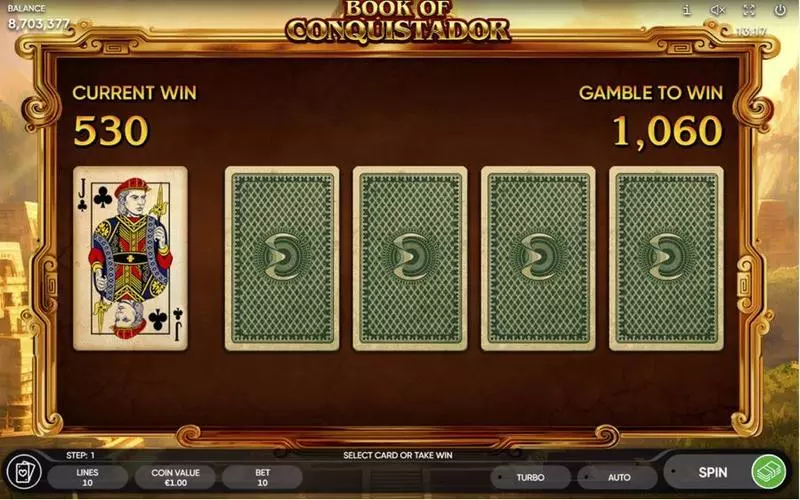 Book of Conquistador Endorphina Slot Gamble Screen