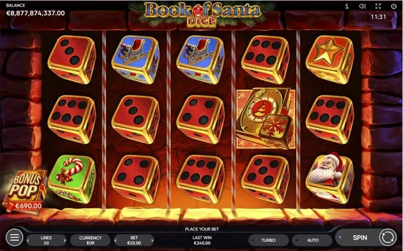 Book of Santa Dice Endorphina Slot Main Screen Reels