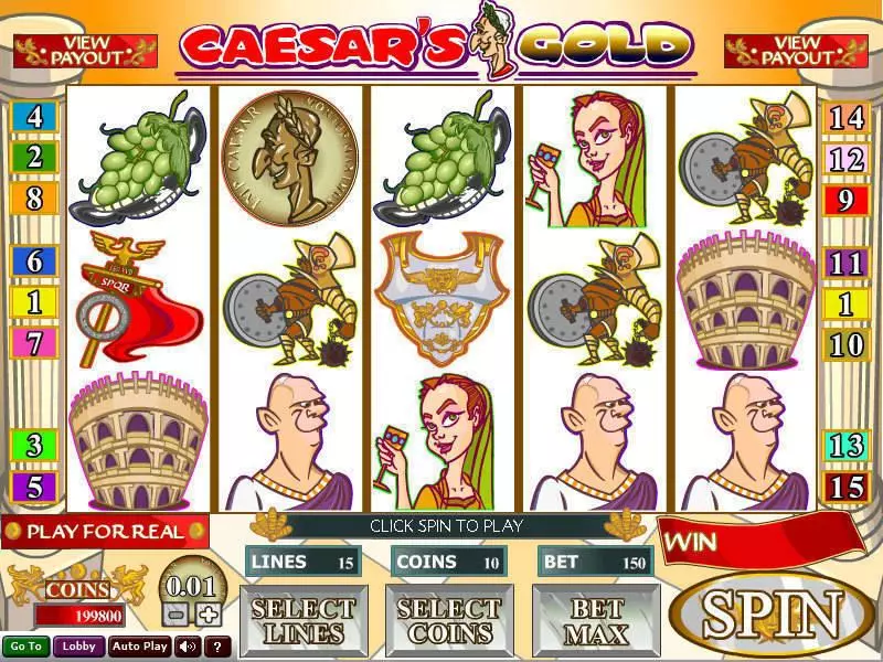 Caesar's Gold Wizard Gaming Slot Main Screen Reels