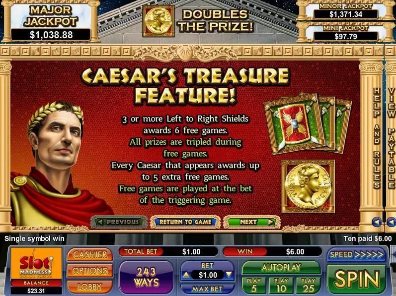Caesar's Treasure NuWorks Slot Info and Rules