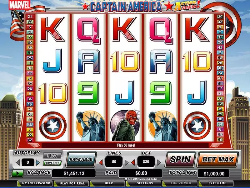 Captain America - Action Stacks! CryptoLogic Slot Main Screen Reels