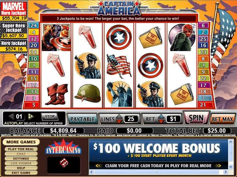 Captain America CryptoLogic Slot Main Screen Reels