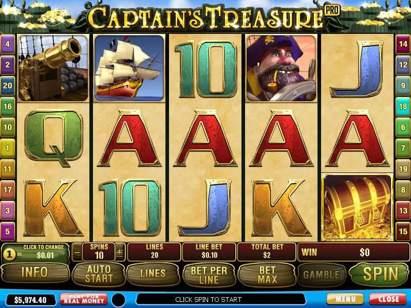 Captain's Treasure Pro PlayTech Slot Main Screen Reels