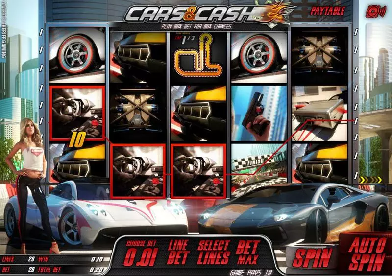 Cars & Ca$h Sheriff Gaming Slot Main Screen Reels