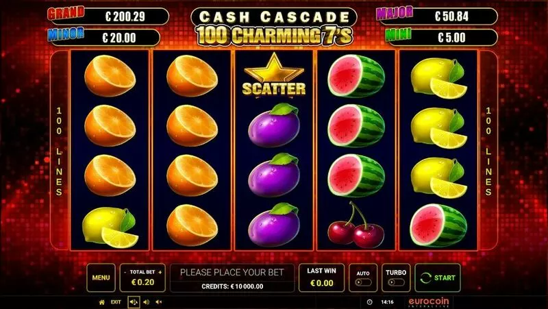 Cash Cascade – 100 Charming 7’s Greentube Slot Main Screen Reels