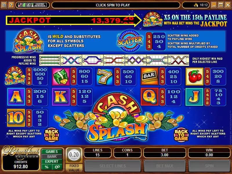 Cash Splash 5-Reels Microgaming Slot Info and Rules