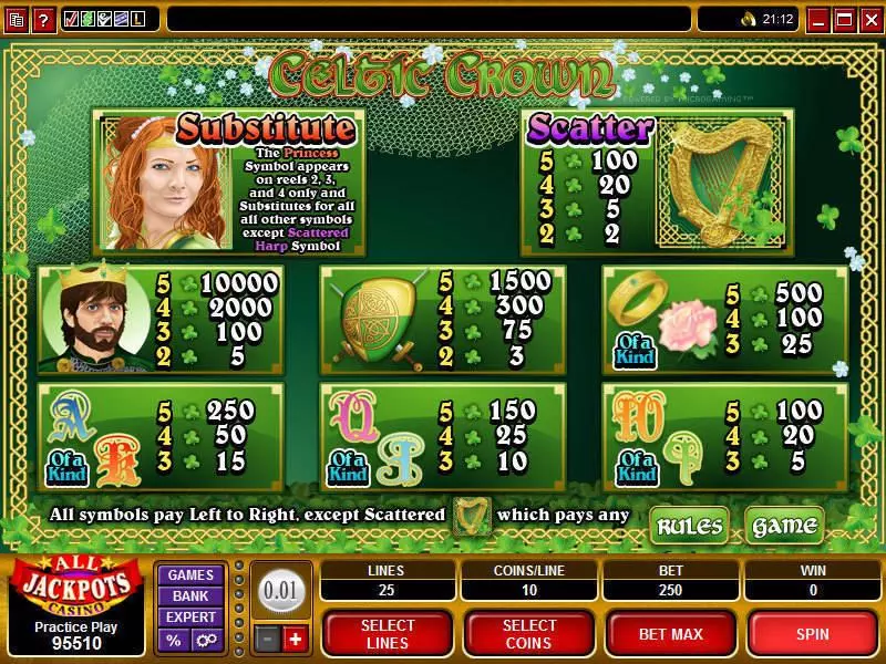 Celtic Crown Microgaming Slot Info and Rules