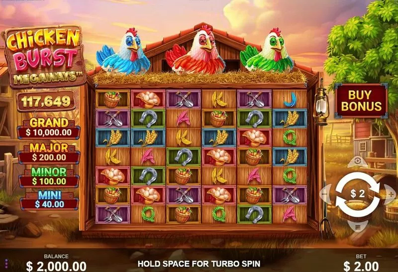 Chicken Burst Megaways Wizard Games Slot Main Screen Reels