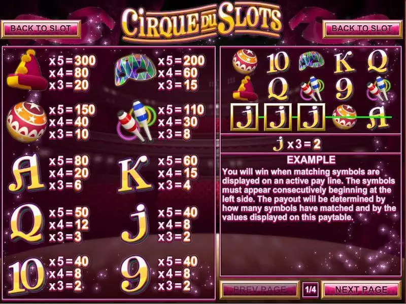 Cirque du Slots Rival Slot Info and Rules