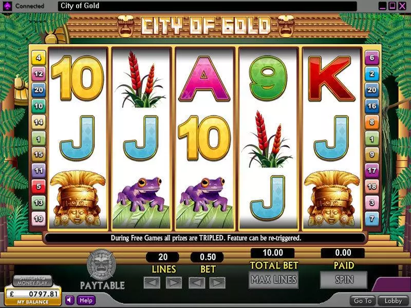 City of Gold 888 Slot Main Screen Reels