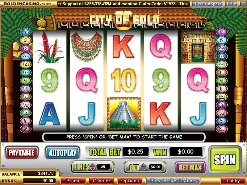 City of Gold WGS Technology Slot Main Screen Reels