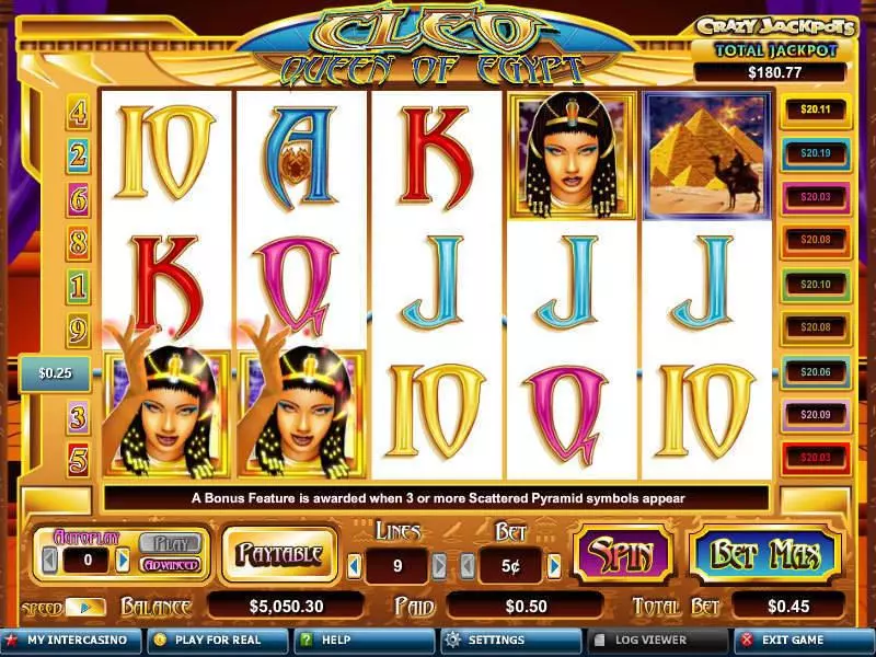 Cleo Queen of Egypt CryptoLogic Slot Main Screen Reels