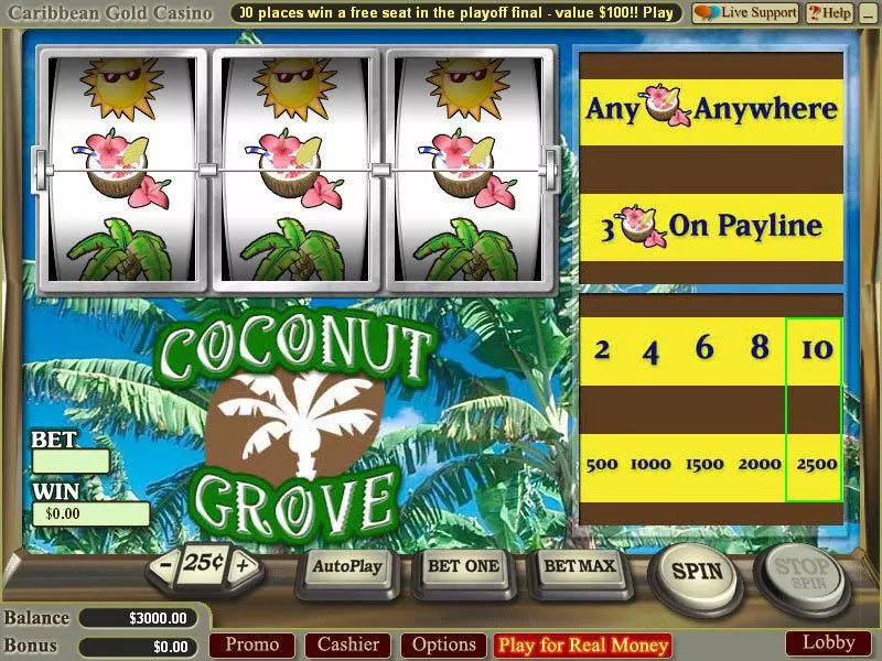 Coconut Grove Vegas Technology Slot Main Screen Reels