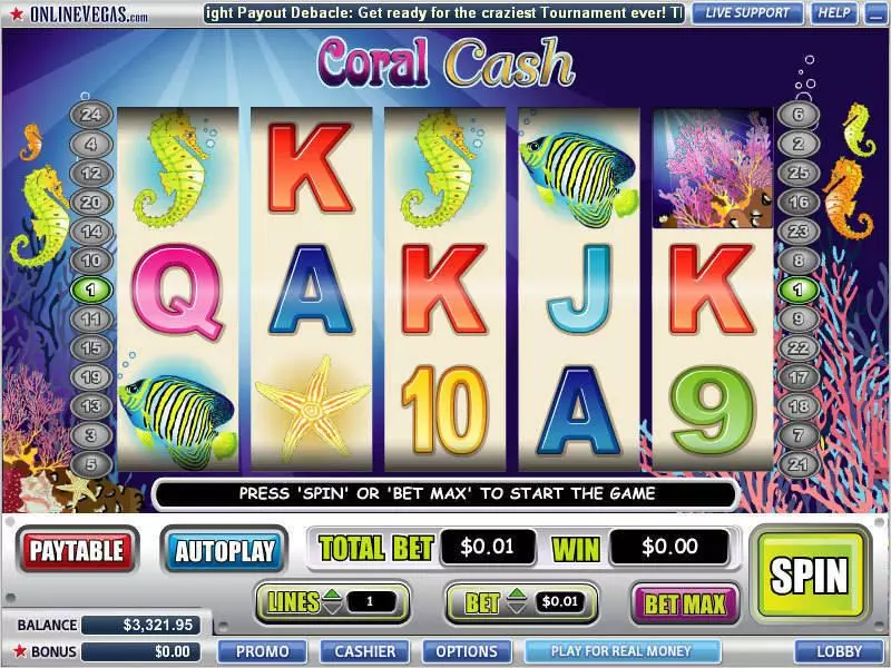 Coral Cash WGS Technology Slot Main Screen Reels