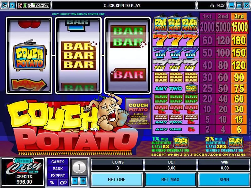 Couch Potato Microgaming Slot Main Screen Reels
