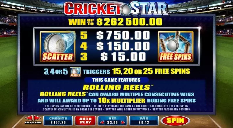 Cricket Star Microgaming Slot Info and Rules