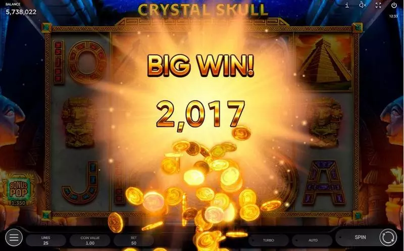 Crystal Skull Endorphina Slot Winning Screenshot