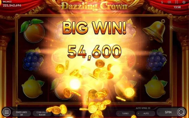 Dazzling Crown Endorphina Slot Winning Screenshot