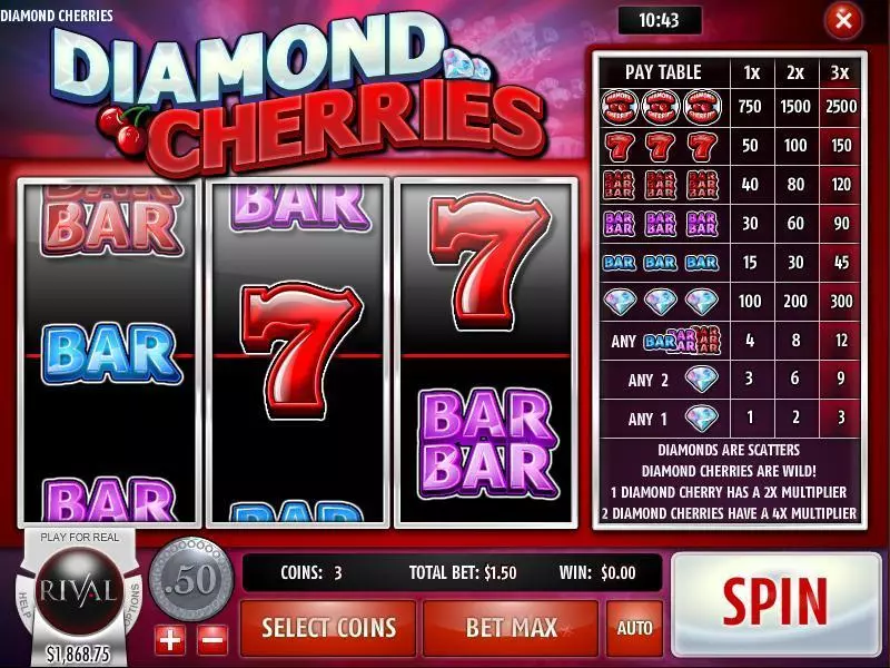 Diamond Cherries Rival Slot Main Screen Reels