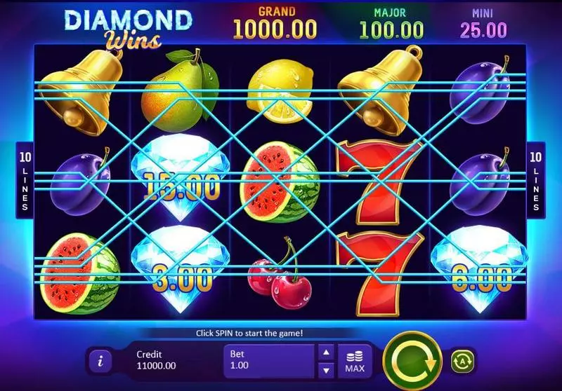 Diamond Wins: Hold&Win Playson Slot Main Screen Reels