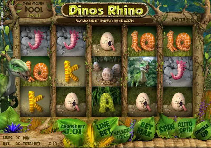 Dino's Rhino Sheriff Gaming Slot Main Screen Reels