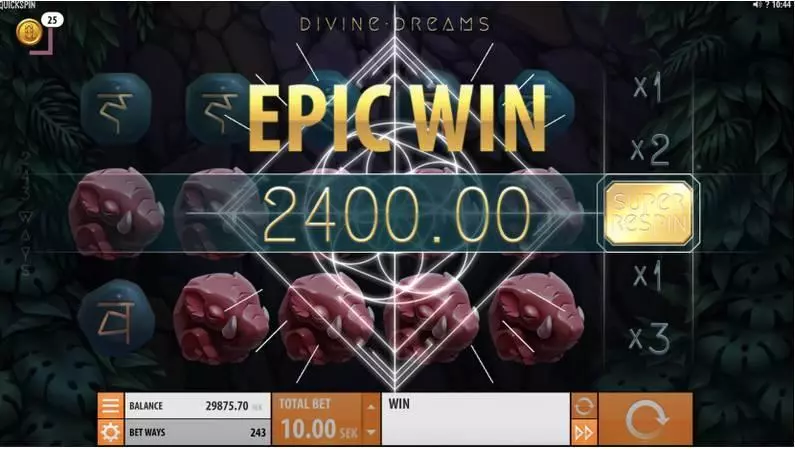 Divine Dreams Quickspin Slot Winning Screenshot