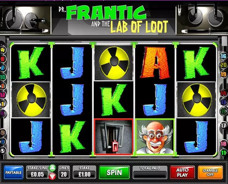 Dr.Frantic and the Lab of Loot Games Warehouse Slot Main Screen Reels