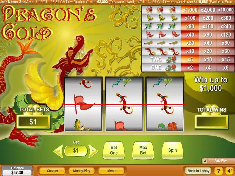 Dragon's Gold NeoGames Slot Main Screen Reels